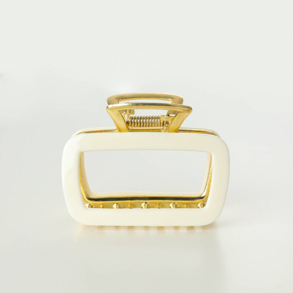 Eco-Friendly Metal Hollow Rectangle Claw Clip | Harlow - White Peony Organics