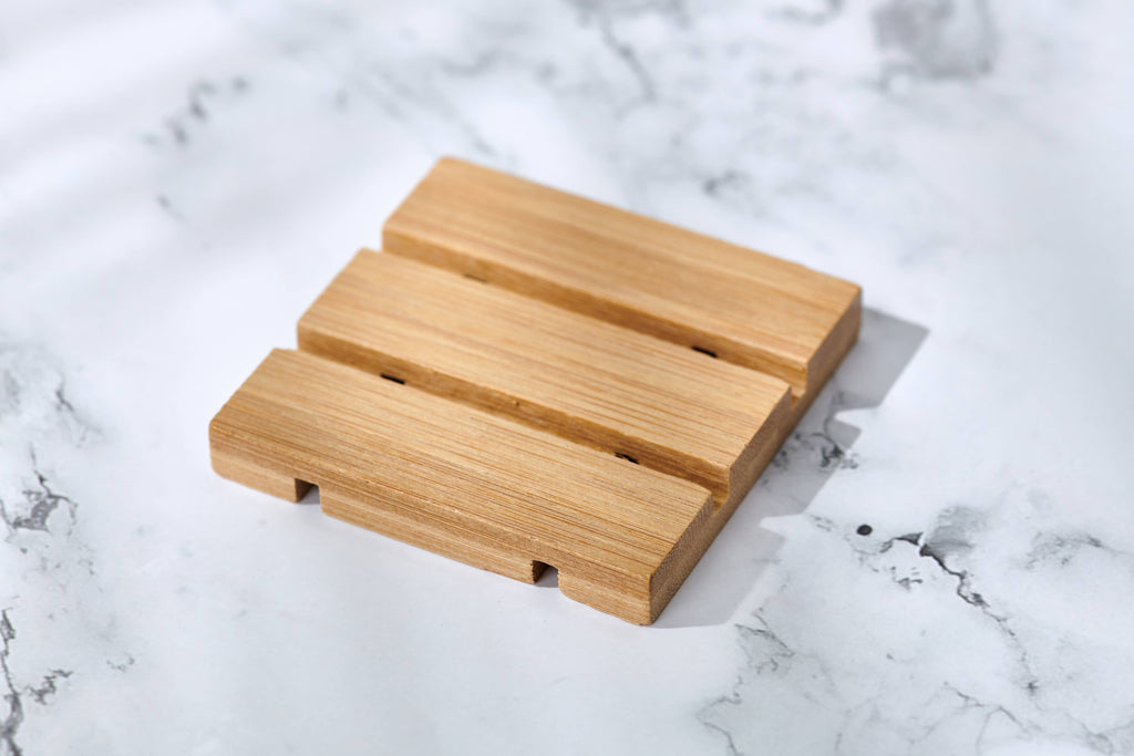 Bamboo Square Soap Dish - White Peony Organics