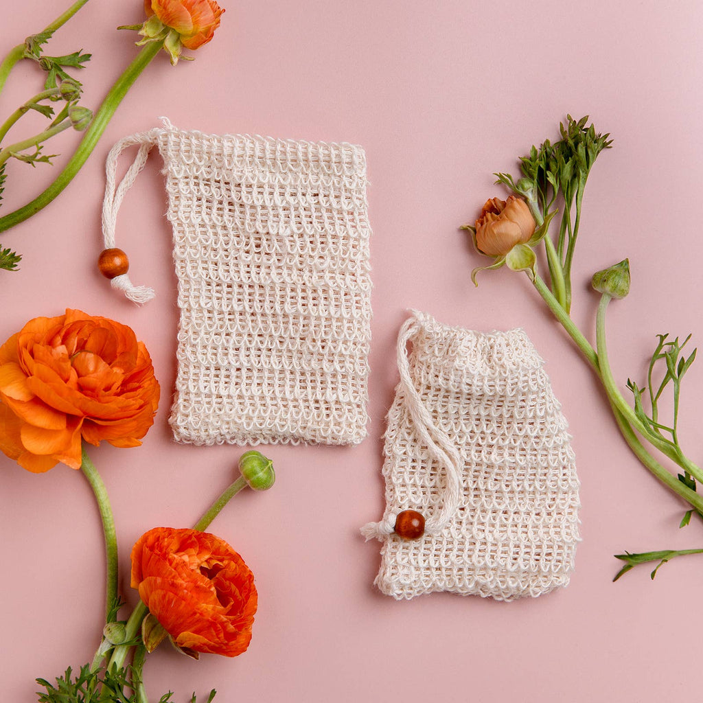 Natural Woven Exfoliating Soap Bag - White Peony Organics