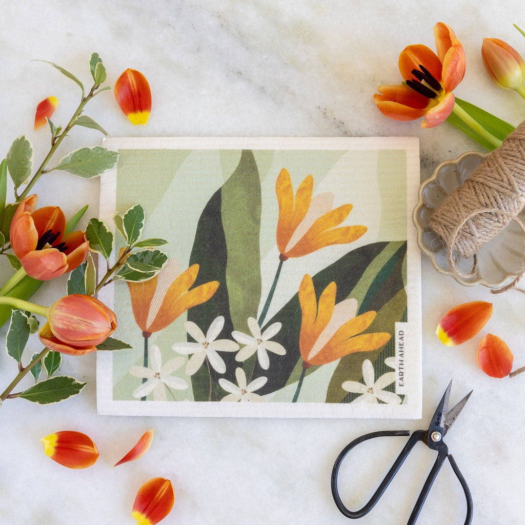 Swedish Dishcloth | Happy Lilies - White Peony Organics