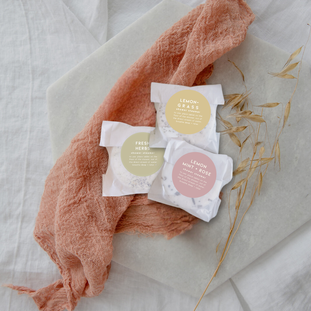 Natural Aromatherapy Shower Steamers | Lemon Mint + Rose - White Peony Organics