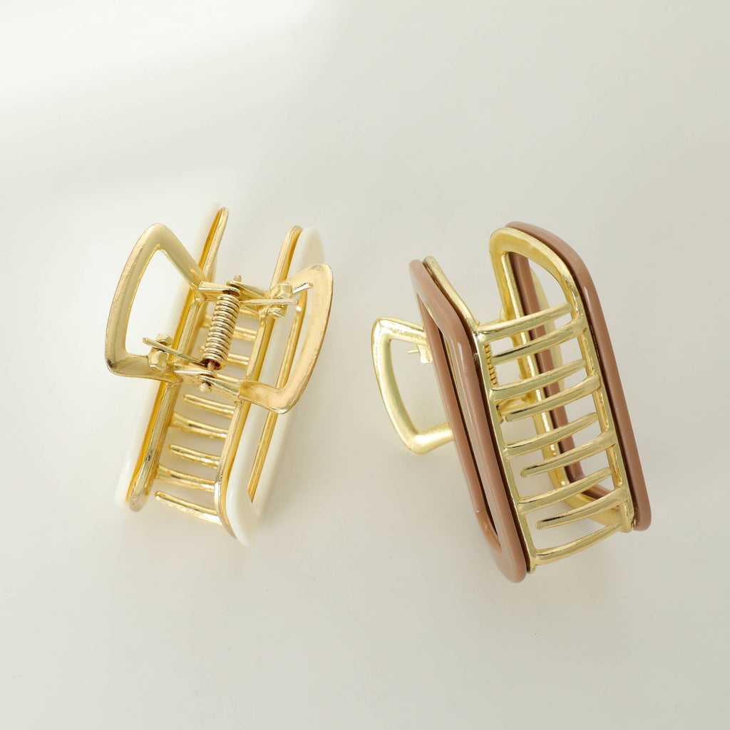 Eco-Friendly Metal Hollow Rectangle Claw Clip | Harlow - White Peony Organics
